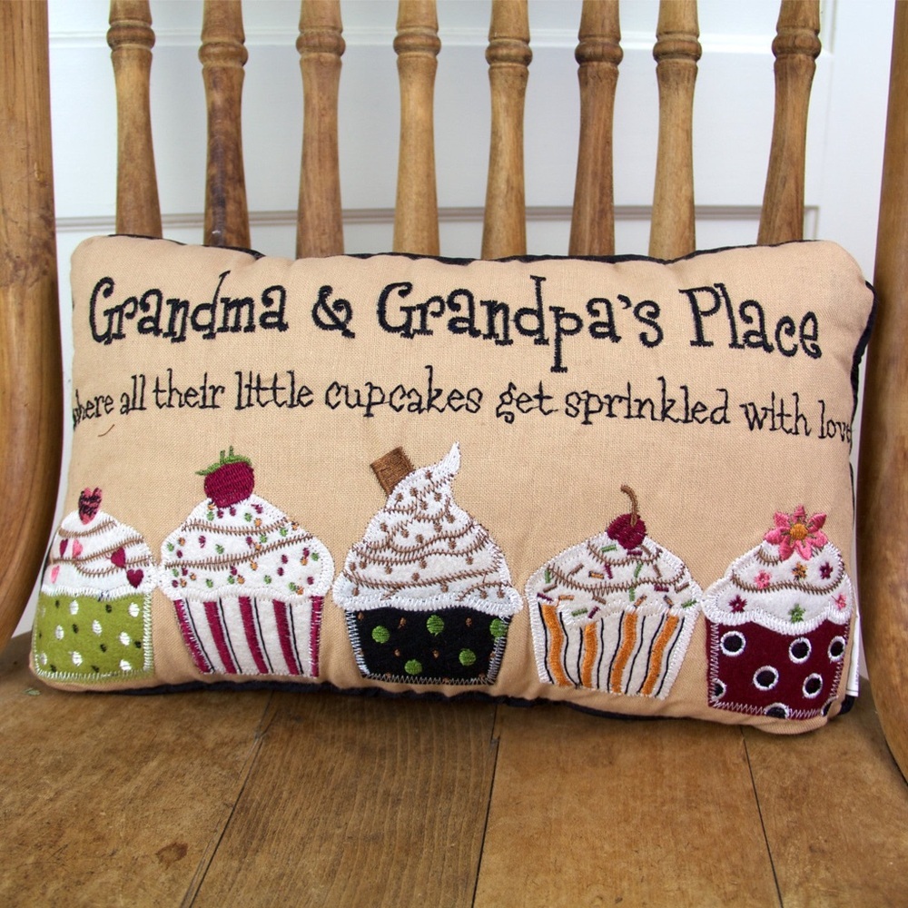 Vintage embroidered Grandma's & Grandpa's Place Cupcake Pillow lg1